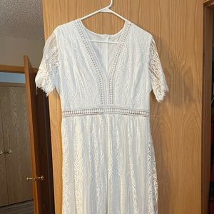 Ecosunny Women's Deep V Neck Short Sleeve Floral Lace Maxi Dress. Size XL, Ivory